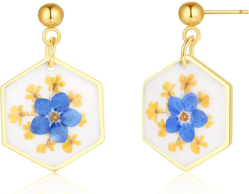 Miniatura 35 de Forget-Me-Not and Queen Anne's Lace Pressed Wildflower Earrings Pressed Flower Earrings Handmade Drop and Dangle Earrings Gift for Woman
