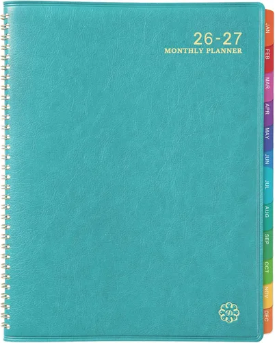 Agenda mensual 2026 – Agenda 2026 de enero de 2026 a diciembre de 2026, 9 x 11 pulgadas, agenda de cuero con pestañas y encuadernación de doble