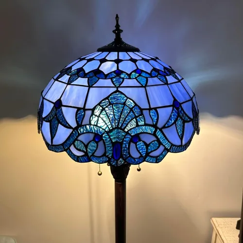 Miniatura 6 de Lámpara de pie de vitrales azules estilo barroco con base de metal bombillas LED incluidas para sala de estar, dormitorio, 16 pulgadas
