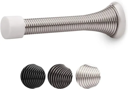 Miniatura 18 de HOMOTEK Paquete de 30 topes de puerta de resorte con parachoques de goma níquel satinado de 3-1/8 pulgadas, resorte flexible resistente, tope
