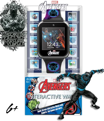 Miniatura 2 de Accutime Kids Marvel Black Panther Black - Reloj inteligente educativo con pantalla táctil para niños, niñas, niños pequeños, cámara para selfies