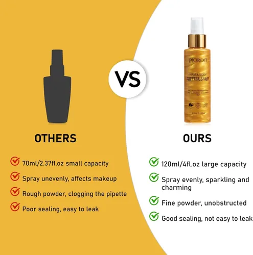 Miniatura 4 de Pjordo Spray de purpurina corporal, spray brillante, purpurina dorada para cabello y cuerpo, spray para el cabello con purpurina, aerosol para Dorado