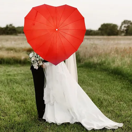 Miniatura 6 de AoGV Forever Love Parasol rojo con forma de corazón para niñas para San Valentín boda compromiso y accesorios de fotos