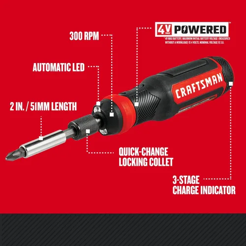 Miniatura 2 de CRAFTSMAN Juego de destornilladores eléctricos de 4 V, 300 RPM, puerto de carga micro USB, indicador de carga de batería de 3 etapas (CMHT66718B20)
