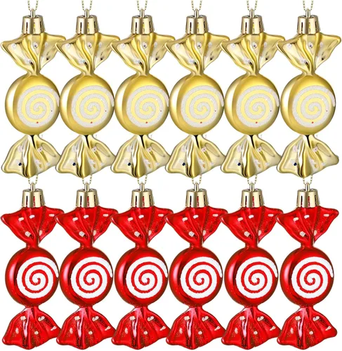 Miniatura 15 de Threan 12 piezas de adornos de caramelo de Navidad para decoración de árbol colgante, bastón de caramelo brillante, adorno de Navidad de menta