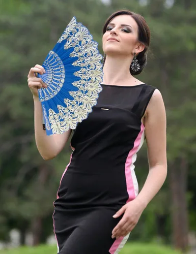 Miniatura 7 de EOSAU Abanico Plegable Chino de Mano Abanicos de Mano para Mujeres Plegables a Granel para Fiesta Boda Iglesia Baile (Azul)