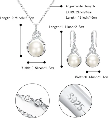 Miniatura 6 de BriLove Regalos para mamá y mujer, plata de ley 925 con circonita cúbica AAA, collar de perlas cultivadas de agua dulce, juego de aretes para el día