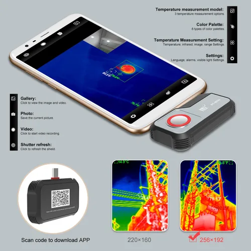 Miniatura 6 de Cámara térmica 256X192 IR Resolución HT-203U Cámara de imágenes térmicas para teléfono Android - Plano focal infrarrojo no enfriado de óxido
