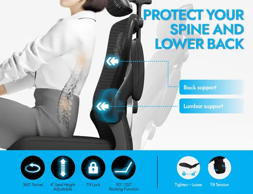 Miniatura 4 de Ergalithic Silla de oficina ergonómica – Silla de escritorio para computadora en forma de X cómoda, silla de juegos, silla de oficina con soporte
