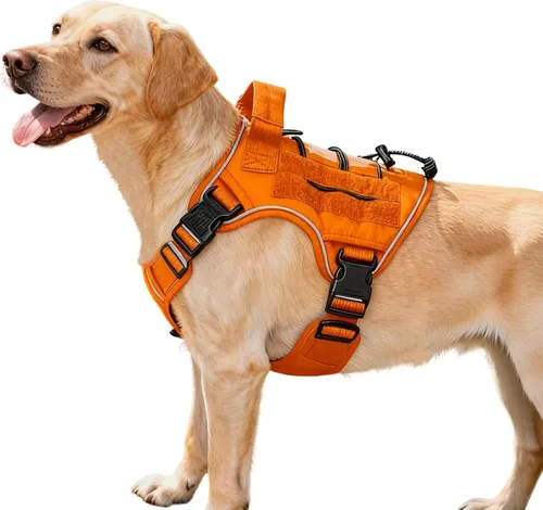 Miniatura 10 de Arnés táctico para perros grandes, chaleco reflectante ajustable sin tirones con sistema Molle, control de grado militar K9 para entrenamiento