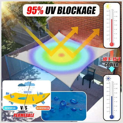 Miniatura 2 de ColourTree TAPS9.5 - Toldo cuadrado impermeable, parasol de tela con 95% de bloqueo de rayos UV y resistente al agua, para patio, jardín o cochera