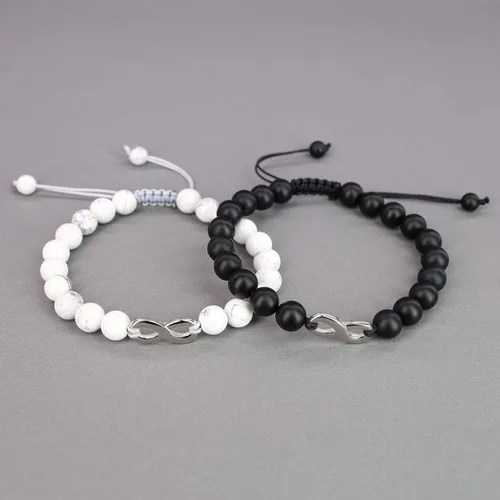 Miniatura 4 de COAI Infinity His and Hers Stone Matching - Pulseras para parejas Piedra ónix y turquesa africana