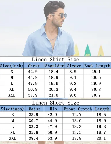 Miniatura 5 de COOFANDY Men 2 Piece Linen Set Casual Short Sleeve Shirt and Short Beach Set