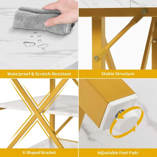 Miniatura 5 de DWVO Mesa de comedor rectangular de 47 pulgadas para 4 personas, mesa de cocina moderna de mármol blanco con estante de almacenamiento y patas