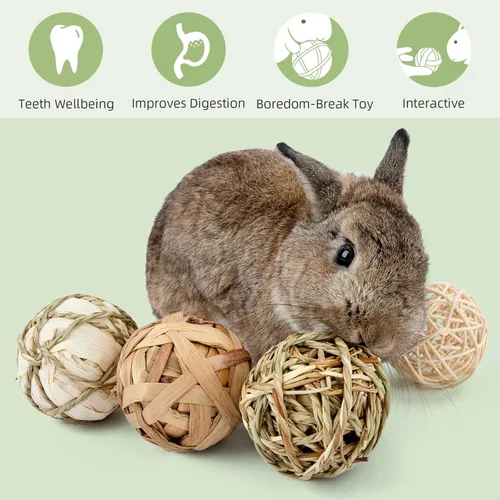 Miniatura 4 de andwe Pelotas de juego para animales pequeños, juguetes para masticar y golosinas para conejos, cobayas, chinchilla, conejito degus, jaula