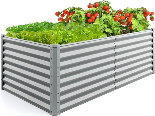 Miniatura 12 de Giantex Cama de jardín elevada, maceta elevada de madera con forro protector y orificio de drenaje, maceta elevada para plantar verduras, flores
