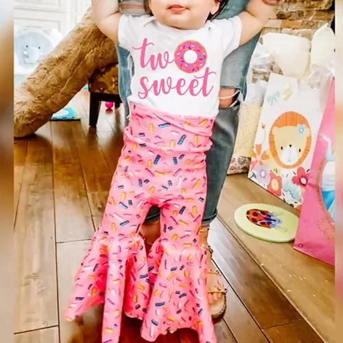 Miniatura 2 de Conjunto de ropa de cumpleaños para bebé niña pequeña, camiseta de manga larga, pantalones de campana, diadema