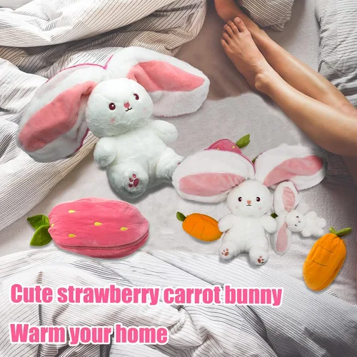 Miniatura 4 de YOUBLEK Conejo de peluche, conejo de zanahorra reversible de peluche con cremallera, lindo conejo suave, juguetes de conejo, almohada para niños