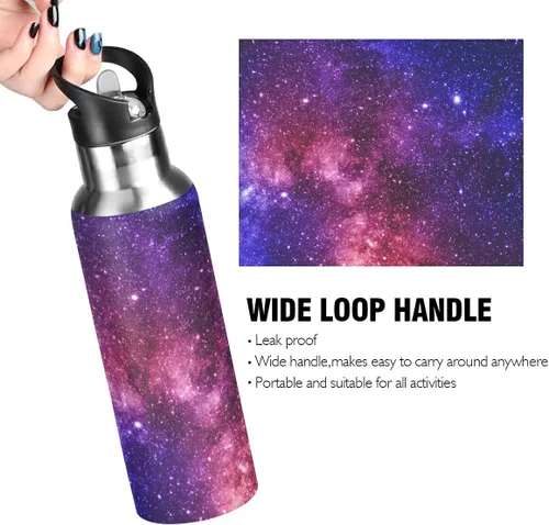 Miniatura 4 de xigua Botella de agua colorida y hermosa galaxia de acero inoxidable de 20.3 fl oz, a prueba de fugas, adecuada para gimnasio, escuela, niños