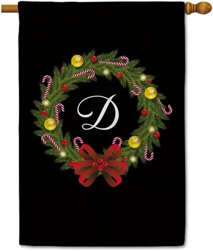 Miniatura 41 de Bandera de bienvenida con monograma de Feliz Navidad, letra A, bandera de jardín, 12.5 x 18 pulgadas, impresión de doble cara para exteriores