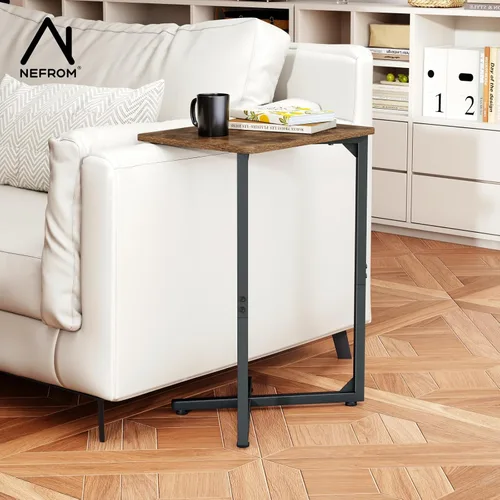 Miniatura 2 de NEFROM ET-X-BRW1 - Mesa auxiliar en forma de C, mesa auxiliar para sofá y TV para sala de estar, dormitorio, mesita de noche