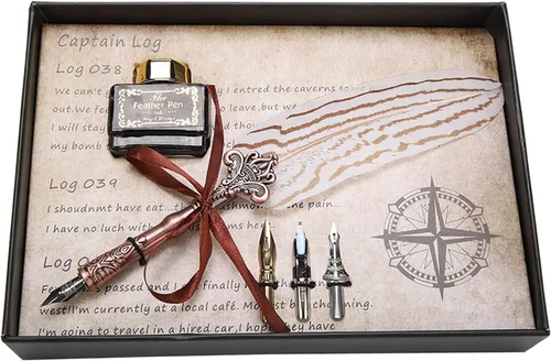 Bewinner Juego de pluma estilográfica de caligrafía hecha a mano con botella de tinta y 3 puntas, regalo de estilo vintage para amigos, profesores,
