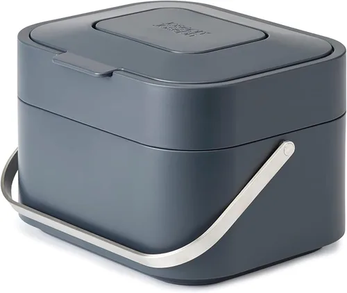 Miniatura 2 de Cubo de basura apilable inteligente con filtro de olor y lata para desperdicio de alimentos, 1 galón, color crudo. Joseph Joseph 30015, Gris Grafito