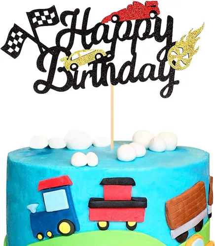 Miniatura 10 de Fast One - Decoración para pastel de primer cumpleaños, decoración de pastel de carreras con purpurina y temática de bandera a cuadros, suministros