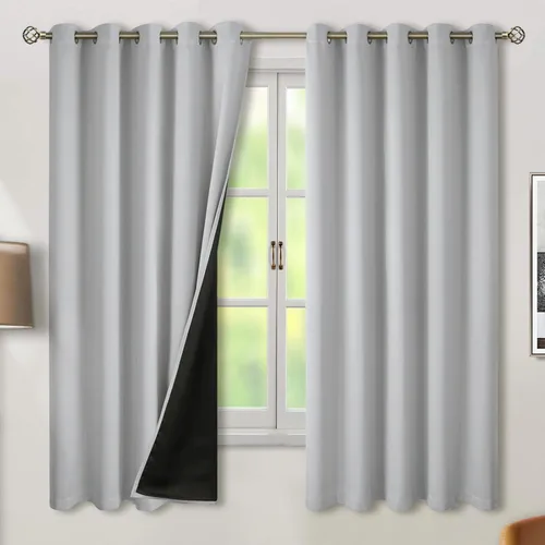 BGment Cortinas térmicamente aisladas 100% opacas para dormitorio con forro negro, doble capa de oscurecimiento completo de la habitación, reducción