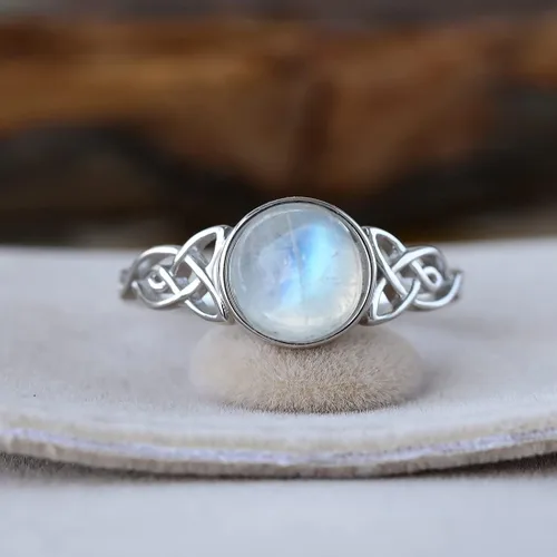 Miniatura 4 de Angol Anillo de plata de ley auténtica con piedra lunar arcoíris para mujer, anillo de pulgar minimalista con caja