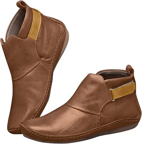 Miniatura 26 de Ladmiple Botas de tobillo para mujer, sin tacón, casual, con cremallera lateral, botas cortas vaqueras occidentales, zapatos para caminar V-Caqui