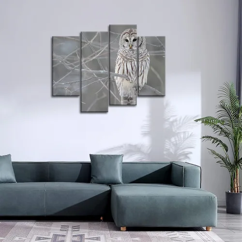 Miniatura 3 de So Crazy Art® pintura de pared, en 4 unidades, de búho blanco en el árbol en lienzo; retrato de animal en óleo; decoración estampada moderna