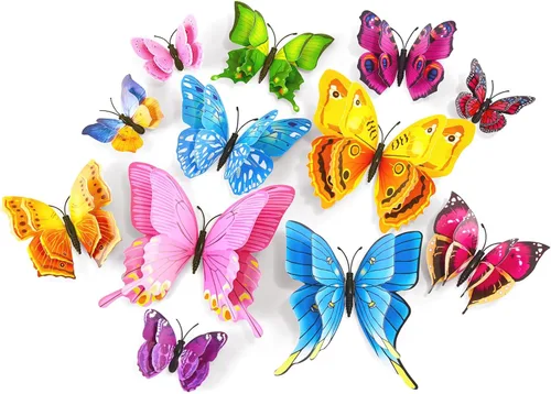 SAOROPEB Decoración de pared de mariposa 3D, 24 piezas de decoraciones de mariposa de doble capa para decoraciones de fiesta, decoración de Colorido