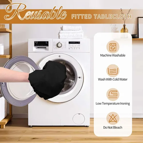 Miniatura 7 de Paquete de 12 fundas de tela elástica para mesas de 6 pies, fundas de mesa de elastano negro, protector universal rectangular para interiores