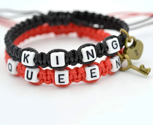 Miniatura 3 de Pulseras para niñas adolescentes hecho a mano pareja rey reina trenzado cuerda pulsera clave aleación colgante decoración regalo