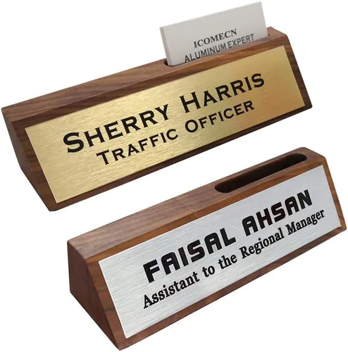 Placa de identificación personalizada para escritorio de negocios con tarjetero, soporte de placa de identificación de escritorio personalizado para