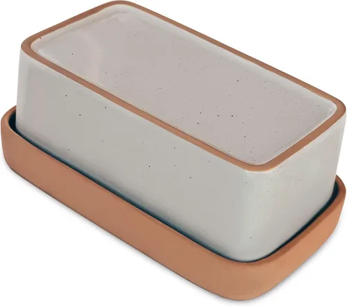 Mora Mantequillera de cerámica dos en uno con tapa, recipiente de mantequilla cubierto para dejar en la encimera, soporte de almacenamiento grande