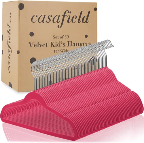 Miniatura 4 de Casafield 50 perchas de terciopelo para niños - Tamaño de 14 pulgadas para ropa de niños - Rosa