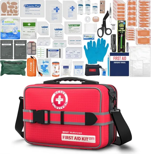 Miniatura 10 de Besst Survivor Mini botiquín de primeros auxilios, pequeño kit médico de carcasa dura impermeable con compartimentos para camping, senderismo