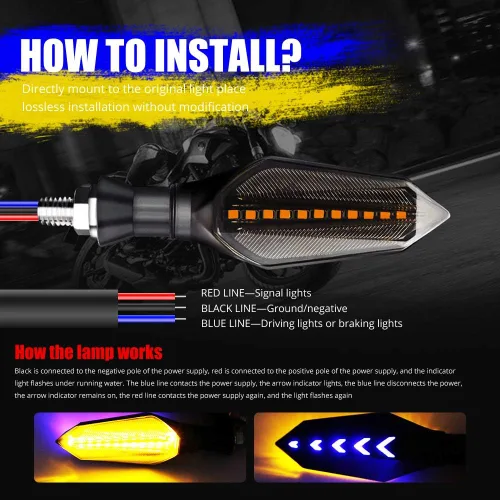 Miniatura 5 de Luces indicadoras universales de señal de giro para motocicleta, 2 unidades, flecha fluida roja, azul, DRL, luces de circulación diurna