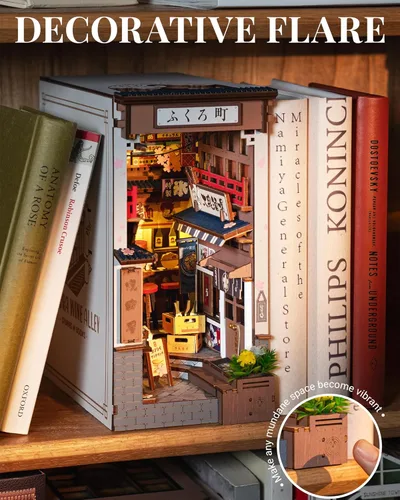 Miniatura 6 de ROBOTIME Kit de Rincón de Libros Kit de Casa en Miniatura DIY para Adultos Rompecabezas de Madera 3D Sujetalibros Estantería Diorama Inserto Casa
