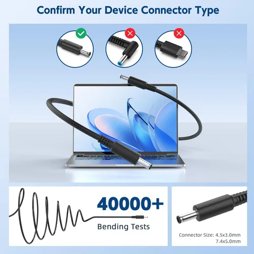 Miniatura 3 de Cargador para laptop de 65 W compatible con el cargador de laptop Dell Inspiron 11/13/14/15/17 3000 5000 7000 Series, cable de alimentación