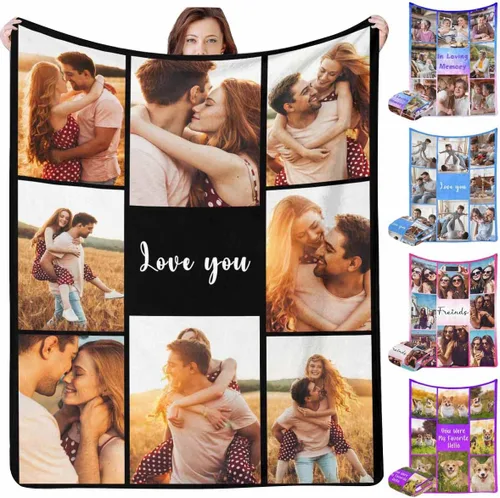 Miniatura 13 de InterestPrint Manta personalizada con texto fotográfico, 9 fotos, Best Dog Ever - Manta personalizada de franela polar para cumpleaños familiar, se