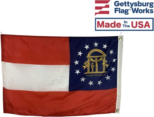 Miniatura 3 de Bandera del Estado de Georgia de 2 x 3 pies, nailon para todo tipo de clima y costuras reforzadas en el extremo de la mosca, fabricada en Estados