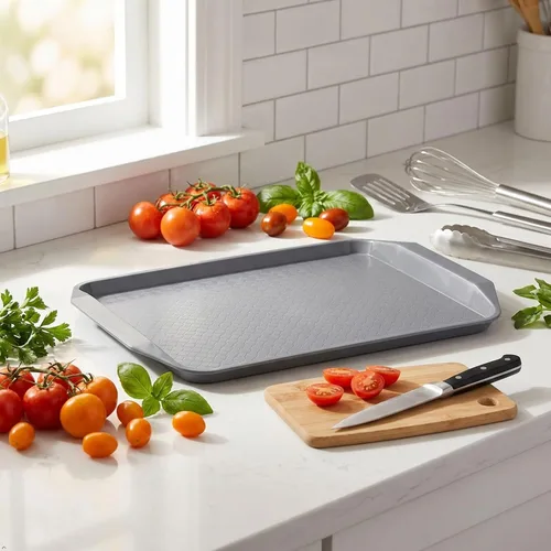 Miniatura 6 de Paquete de 12 bandejas de plástico para comida rápida, bandeja para servir cafetería, gris