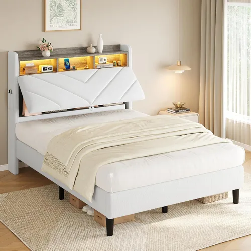Miniatura 14 de Jocoevol Marco de cama de terciopelo tamaño twin con cabecera ergonómica, plataforma tapizada con luz LED y estación de carga, soporte de listones