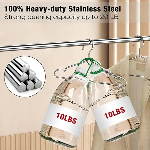 Miniatura 3 de Paquete de 40 perchas de metal de 17.7 pulgadas, perchas de alambre resistentes con muesca antideslizante, fuerte gancho de ropa de acero inoxidable