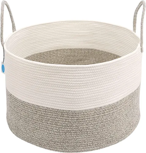Miniatura 2 de Casaphoria Cesta de cuerda de algodón XXXL para sala de estar, cesta de almacenamiento tejida con asa larga para mantas, toallas y almohadas, cesta