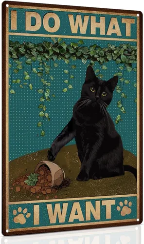 ALKB Divertido letrero de gato negro – I Do What I Want - Letreros de metal para amantes de los gatos, regalo para decoración de pared en casa,