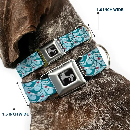 Miniatura 2 de Collar de perro hebilla de cinturón de seguridad tiburón 3 filas azul claro 9 a 15 pulgadas 1.0 pulgadas de ancho, multicolor
